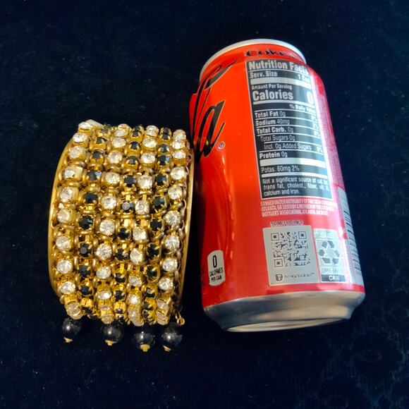 Iris Apfel & Bajalia Black & Clear Rhinestone Gold Toned Cuff Bracelet - Picture 8 of 14